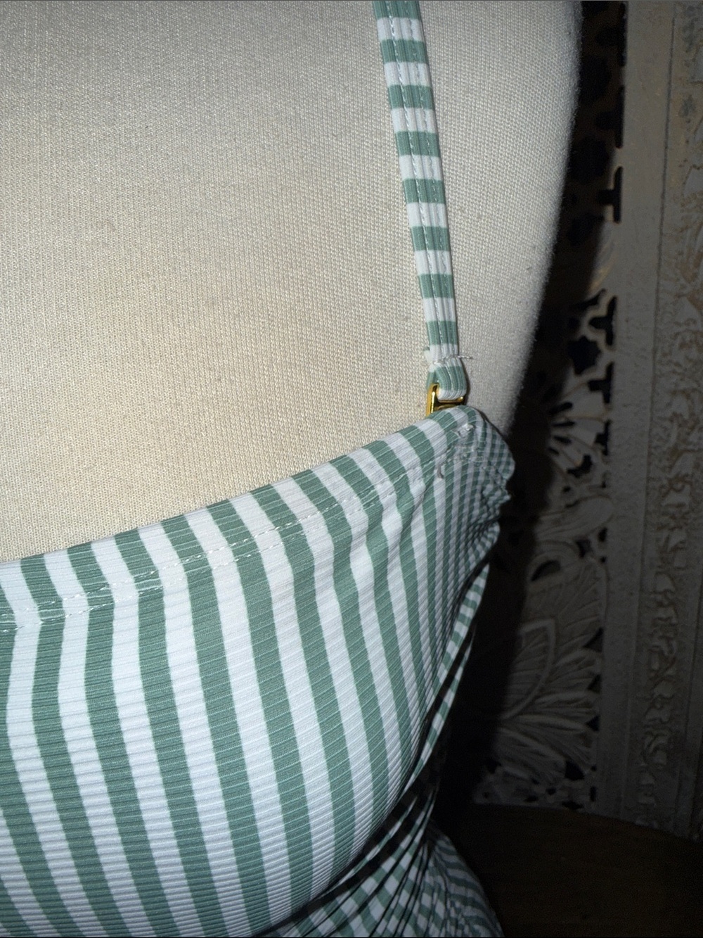 Ellen Tracy Green and White Vertical Stripe One-Piece Swimsuit - Picture 6 of 6